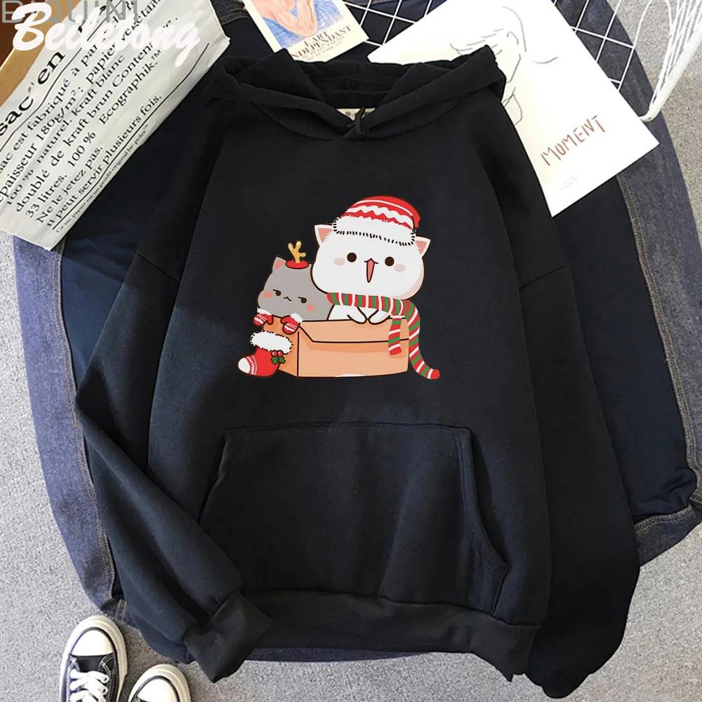 Peach and Goma Mochi Cat Hoodie Woman Streetwear Christmas Printed Kawaii Sweatshirts Winter Autumn Oversize for Couples Hoddies
