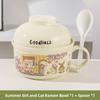 Ceramic Instant Noodles Bowl with Lid And Handle Dormitory Student Microwave Safe Soup Bowl Personal Special Bowl Cartoon Design