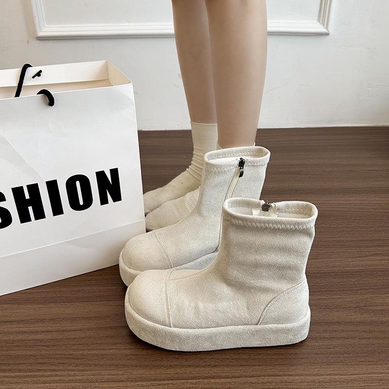 2025 new muffin thick-soled small black suede Martin boots women's shoes new autumn and winter single boots show small feet