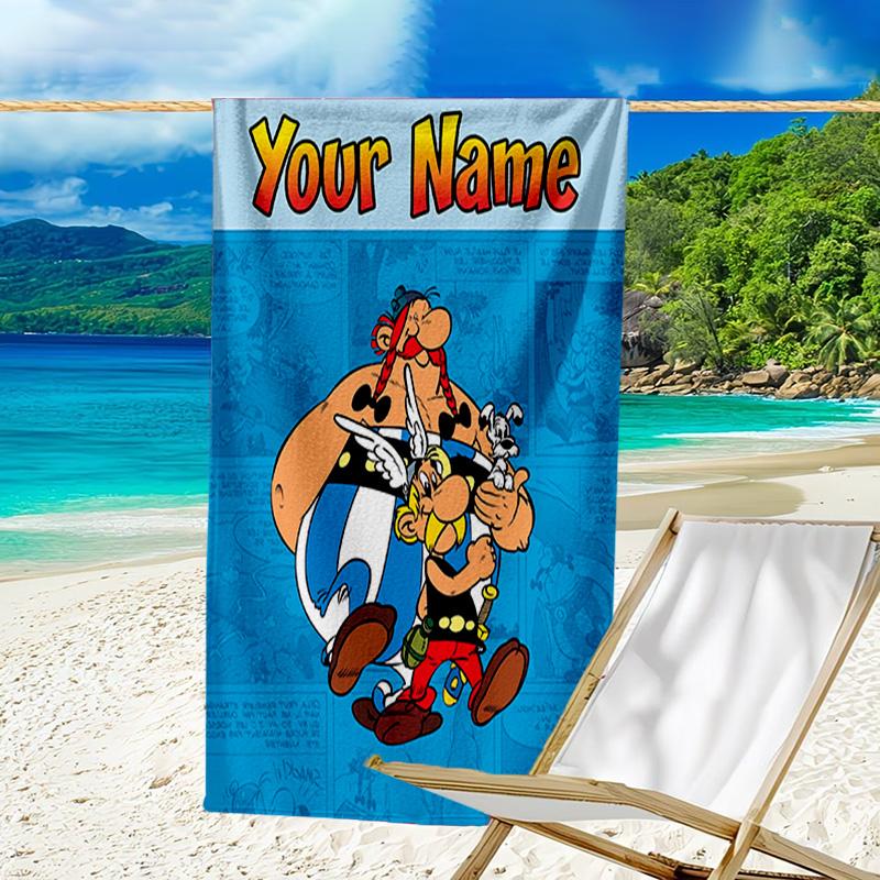 Custom Name Beach Towel Asterix Friends Beach Towel, Soft Microfiber, Gift for Her/Him, Birthday, for Pool, Beach, Travel, Fan gifts
