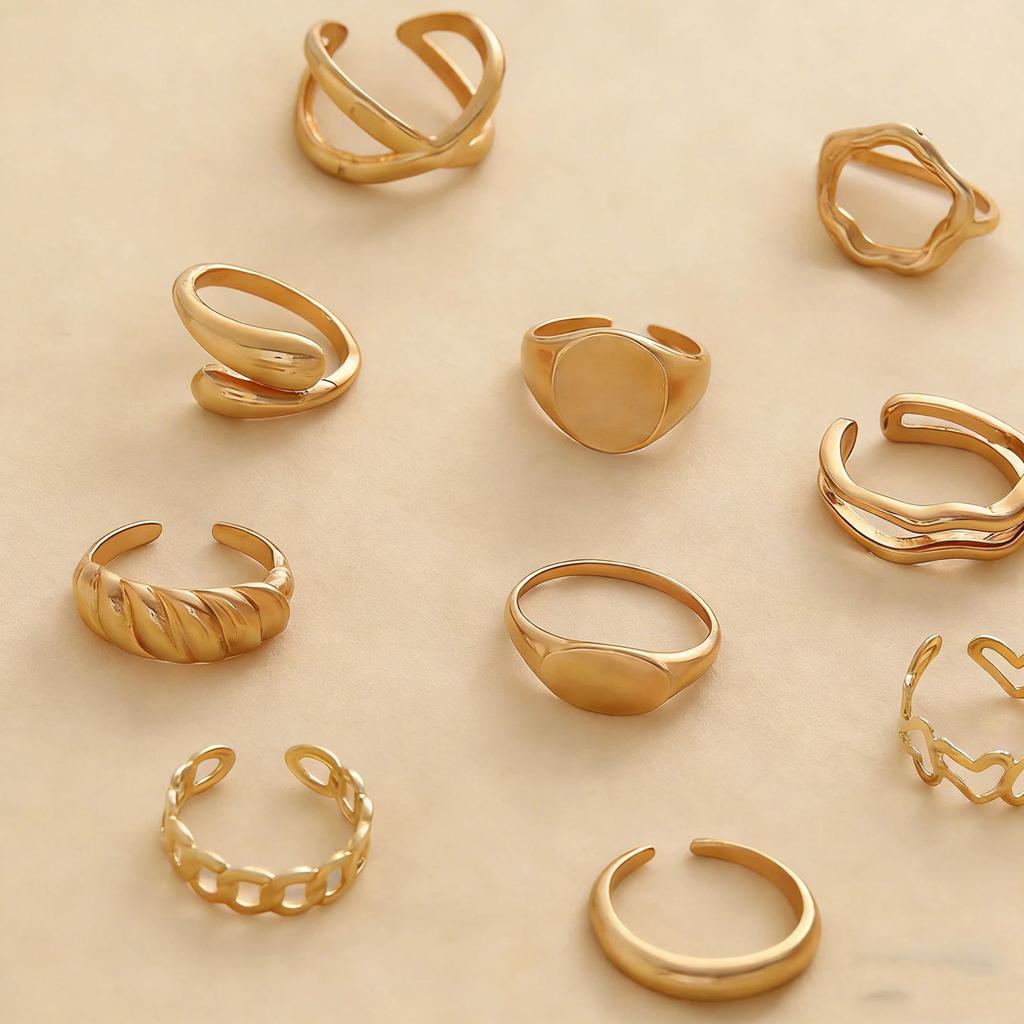 10pcs Set Vintage Hip Hop Geometric Ring Sets for Women Men Female Exaggerated Adjustable Ring Finger Rings Y2K Jewelry Gift