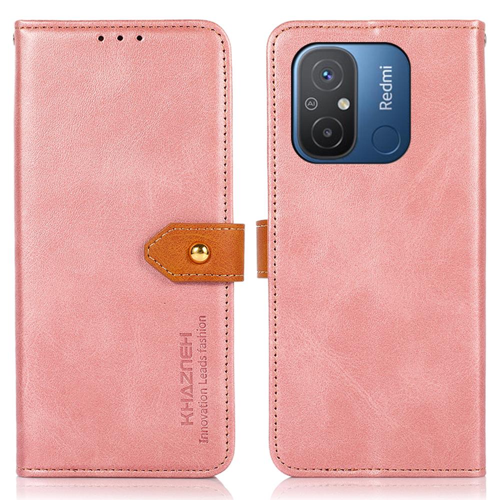 

KHAZNEH For Xiaomi Redmi 12C 4G/11A 4G Cowhide Texture Flip Leather Wallet Cover Stand Anti-drop Phone Case Rose Gold