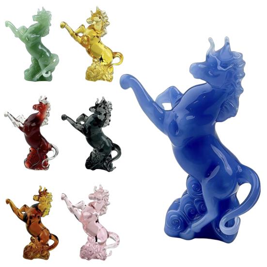 Faux Crystal Horse Statue Small Hand Blown Glass Horse Chinese Feng Shui Figurine Collectible Animal Sculpture for Home Office Desk Table Decor