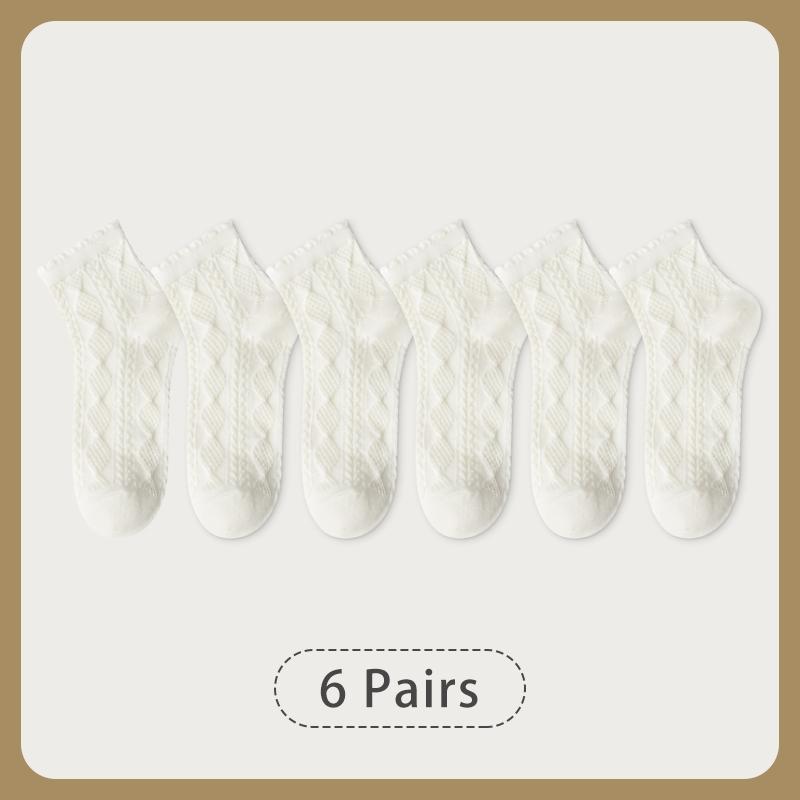6 Pair Women Is Summer Thin Gradient Solid Cotton Simple Sweet Cute Socks Comfortable Wood Ear Edge Lolita Fashion Wear