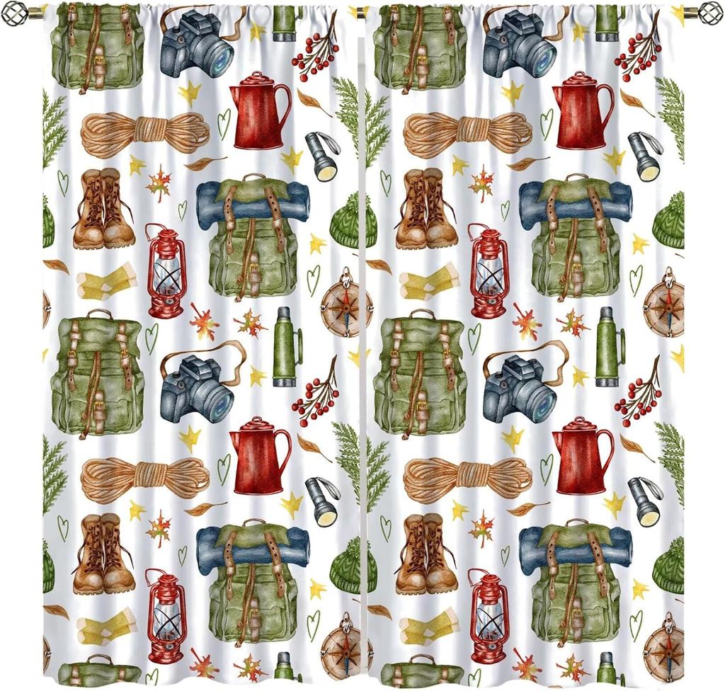 Retro Happy Camper Curta,Rustic Wood Plank Camping Travel Trailer Blackout Rod Pocket Window Curtain,For Boys Girls Living