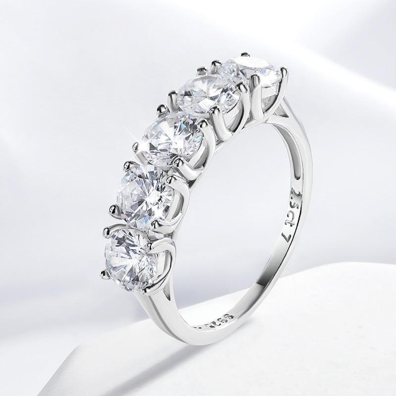 Smyoue 2.5/5CTTW D Color Genuine Moissanite Rings for Women 5 Gemstone Bridal Wedding Jewelry 925 Silver Ring