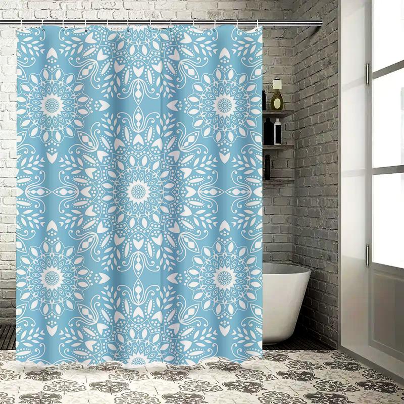 Delicate Mandala Shower Curtain Blue Decorative Fabric Waterproof Bath Mat Liner Home Living Room Decoration (LC-015)