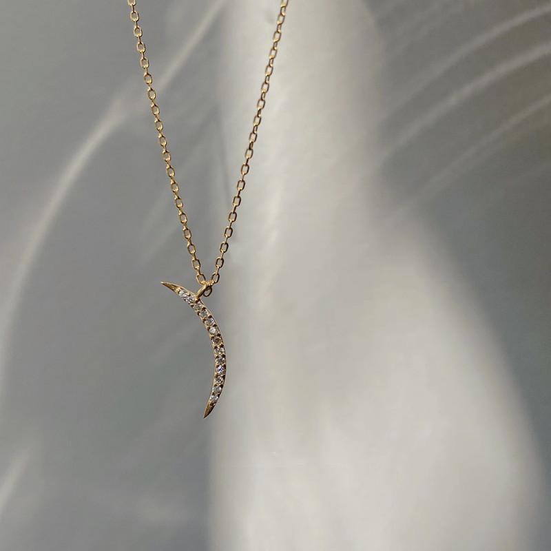 Exquisite Moon Necklace Female Niche Light Luxury Sterling Silver Gold Plated Summer Elegant High Sense Pendant Diamond-Embedded Clavicle Chain Female