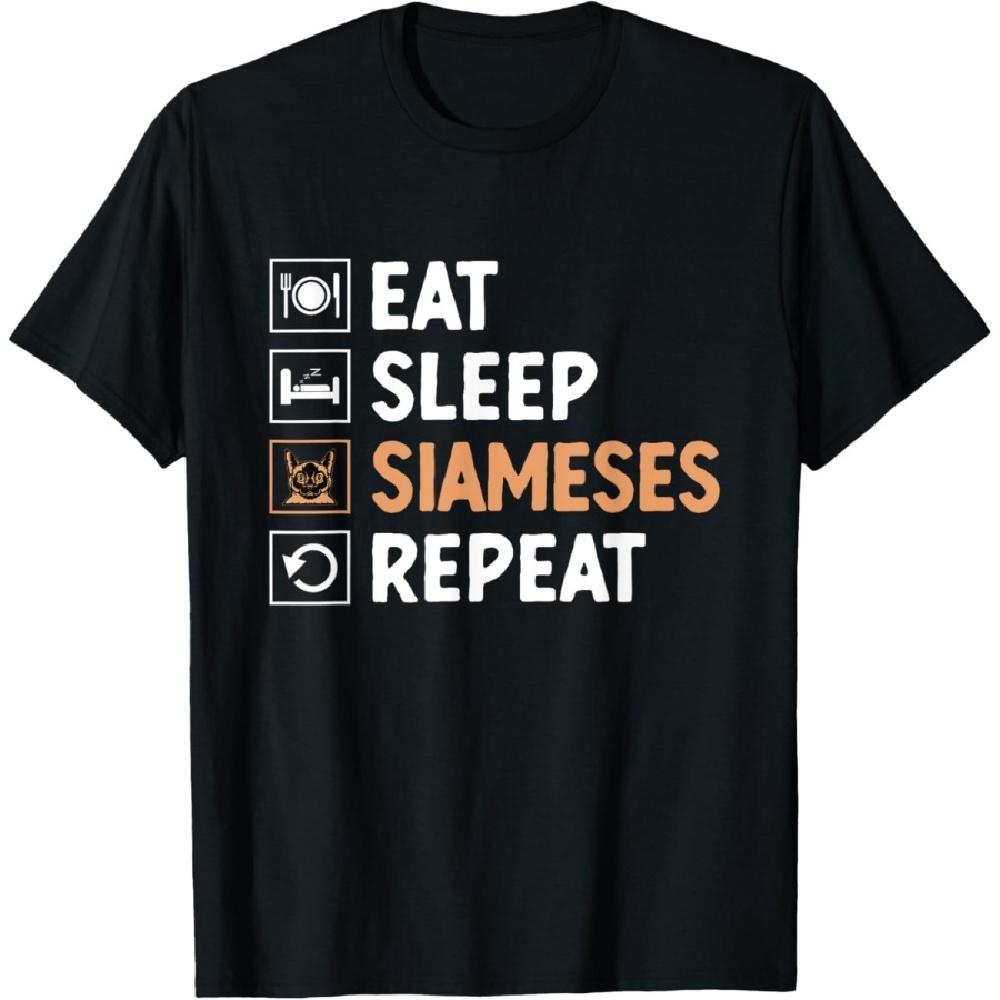Eat Sleep Siameses Repeat Meezer Siamese Cat T-Shirt XXXXXL чёрный