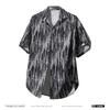 Men's Black White Abstract Stripe Print Short Sleeve Shirt - Oversized Casual Streetwear Summer Button Up
