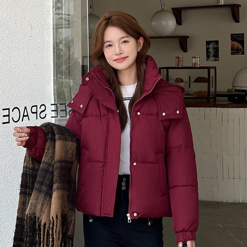 

Женская ветрозащитная легкая пушистая теплая куртка с капюшоном, свободного кроя, укороченная, повседневная спортивная, из высококачественной ткани, хлопковая куртка-пальто M бордовый