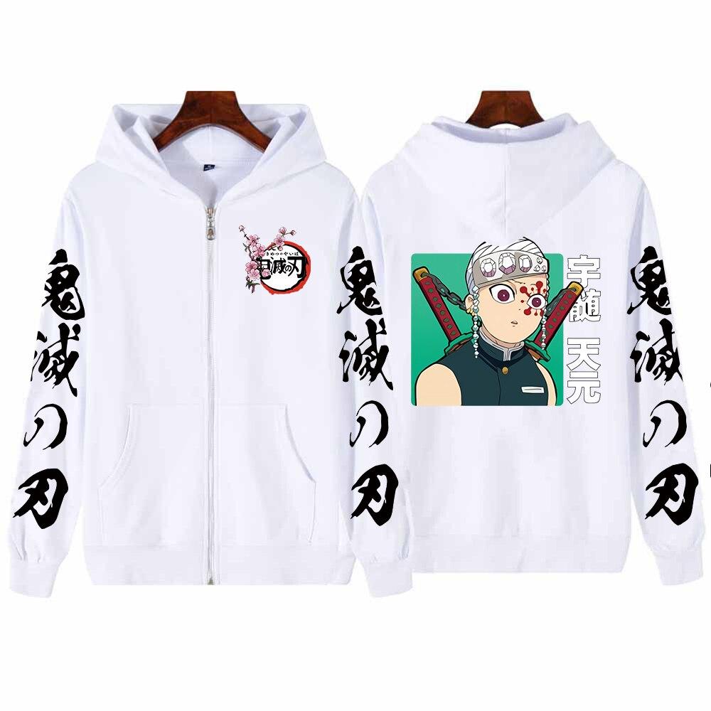 Толстовки на молнии Demon Slayer Uzui Tengen аниме Kawaii для мальчиков куртка на молнии с длинными рукавами пальто зимняя теплая куртка большого размера толстовка 4XL белый 2344₽