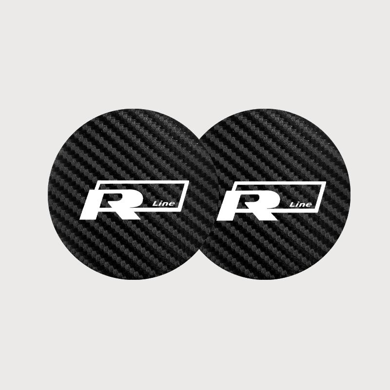 

For VOLKSWAGEN VW 2Pcs Leather Coaster Anti-noise Water Cup Pad Cushion For Volkswagen Rline CC Beetle T-ROC Tiguan Passat Golf