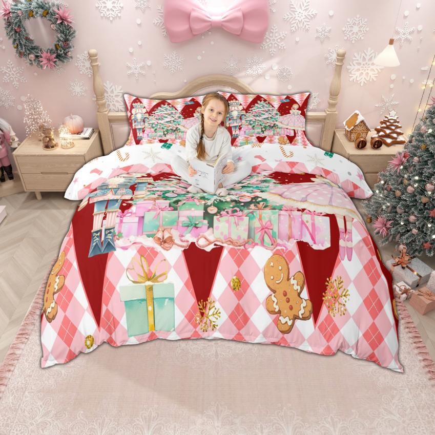 Homewish Xmas Nutcracker Duvet Cover Set For Kids Girls Cute Princess Bedding Set Cartoon Christmas Tree Quilt Cover Set