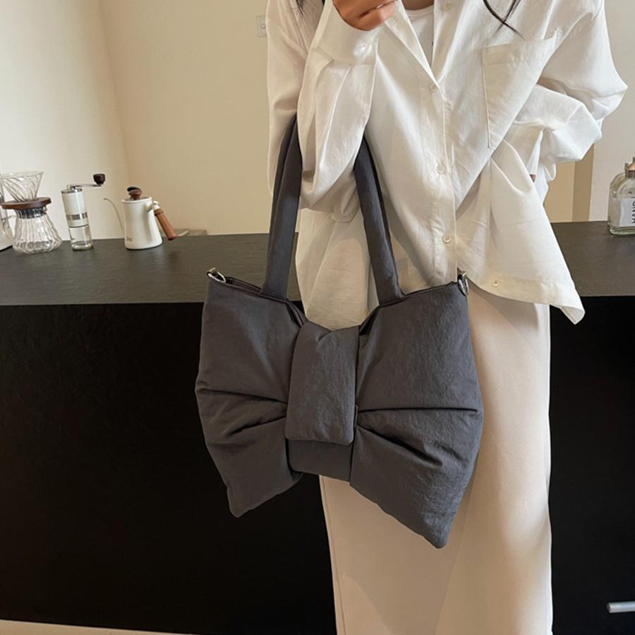 Borsa a Spalla Puffer in Nylon da Donna Borsa Tote con Fiocco Tracolla Regolabile Borse Imbottite Femminili Portamonete Borsa a Tracolla Messenger Casual Sac