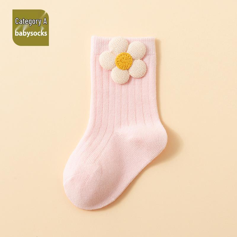 Breathable Combed Cotton Floral Socks for Babies 0-12 Months, Mid-Calf Length