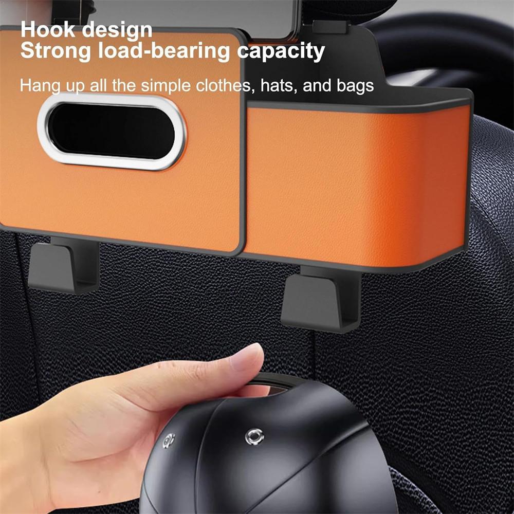 Car Seat Back Multi-Function Storage Organizer Leather+ABS Tissue Box Cup Holder with Hooks