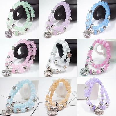 Handmade Korean Crystal & Chalcedony Cat's Eye Stone Bracelet for Women