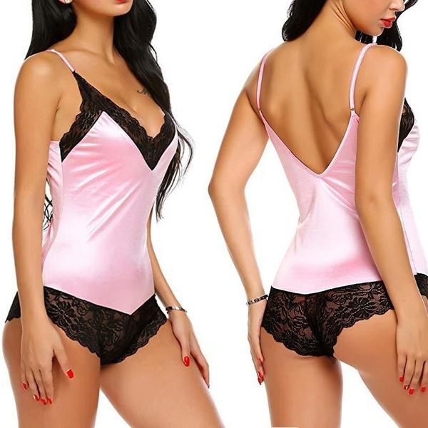 Spitze Damen Nachthemden Träger Body Rückenfreie Unterwäsche V-Ausschnitt Dessous Nachtwäsche Pyjamas