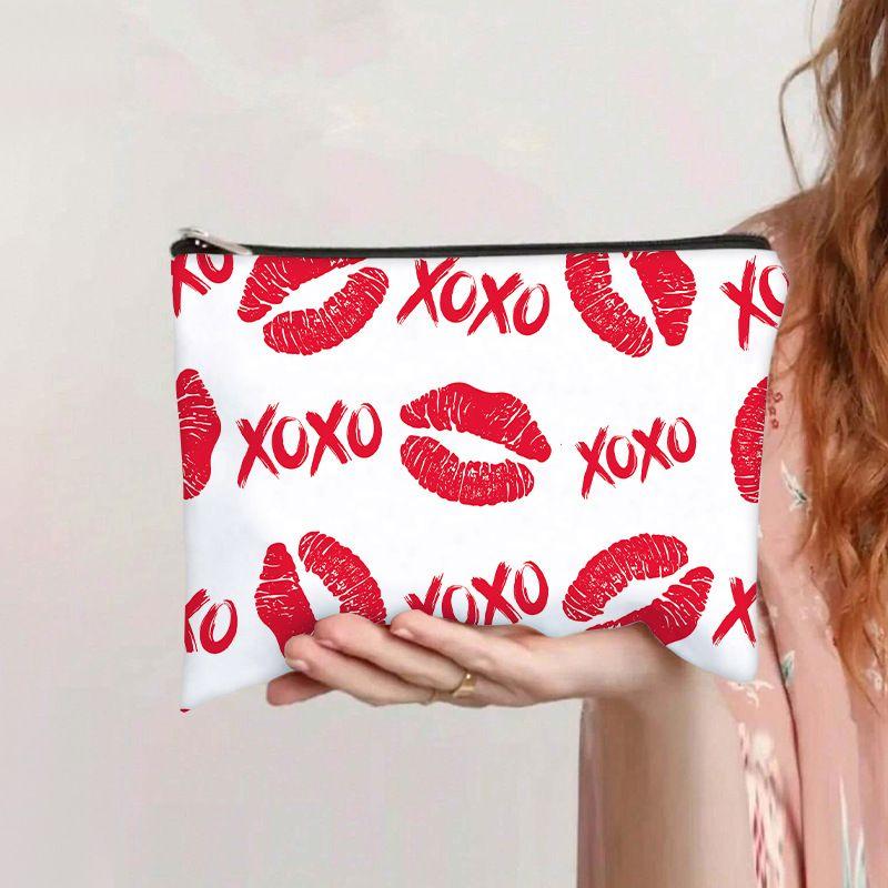 Love Flat Bag Women's Clutch Bag Student Stationery Pencil Case Coin Purse Large Capacity Canvas Bag