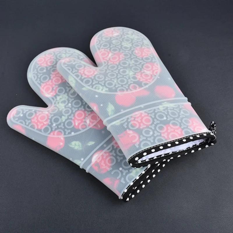 1 PZ Guanti da Cucina in Silicone Resistenti al Calore Manopole da Forno Guanto da Cucina in Silicone più Spesso Guanti da Forno a Microonde con Stampa da Cucina