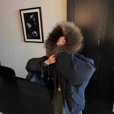 Fur Collar Down Cotton-padded Clothes for Women Overcome Winter New Cotton-padded Clothes Thickened Warm Horn Buckle Hooded Jacket