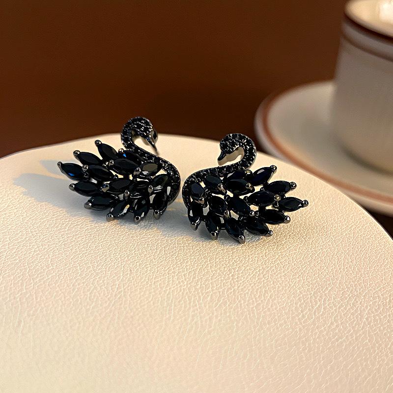 S925 Silver Needle Swan Earrings with Micro-Inlaid Zircon – Elegant, Fashionable, and Versatile