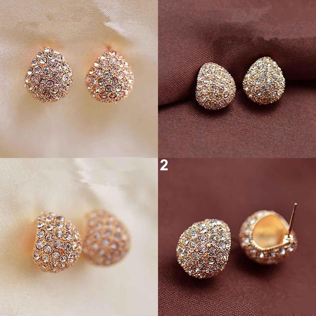 Chic And Stylish Women's Korean Crescent Moon Rhinestone Shining Stud Earrings