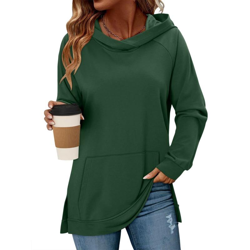 Felpa con cappuccio da donna S, tinta unita classica, con tasche, orlo spaccato, manica lunga