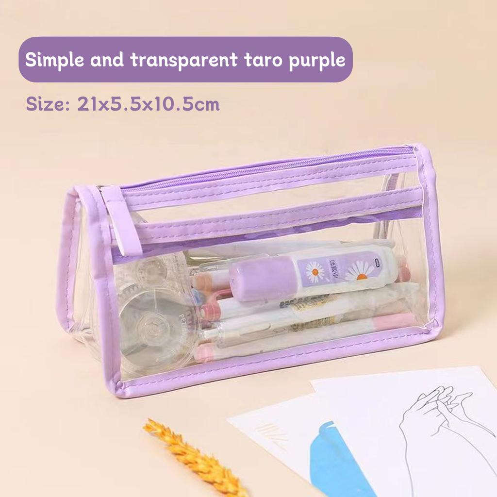 Transparent Double-layer Pencil Case Ins Triangular PVC Zipper Storage Bag Portable Waterproof Stationery School Office Supplies