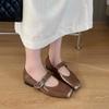Fashion New Fashion Buckle Belt Flats Woman Luxury Metal Square Toe Leather Shoes Elegance Low Heels Ladies Party Dress Shoes