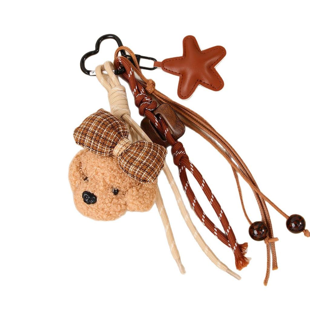 Cute Plush Puppy Bow Pendant Accessories Ins Wind Five-pointed Star Braided Rope Bag Pendant Keychain
