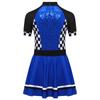Girls Checkerboard Shiny Sequins Race Dress Mock Neck Short Sleeve Back Invisible Zipper with Built-in Briefs for Halloween Theme Party
