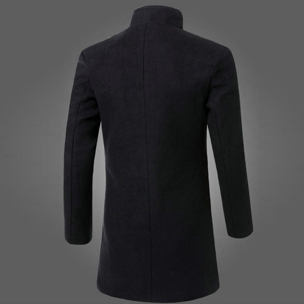 Men Jacket Warm Winter Trench Long Outwear Button Smart Overcoat