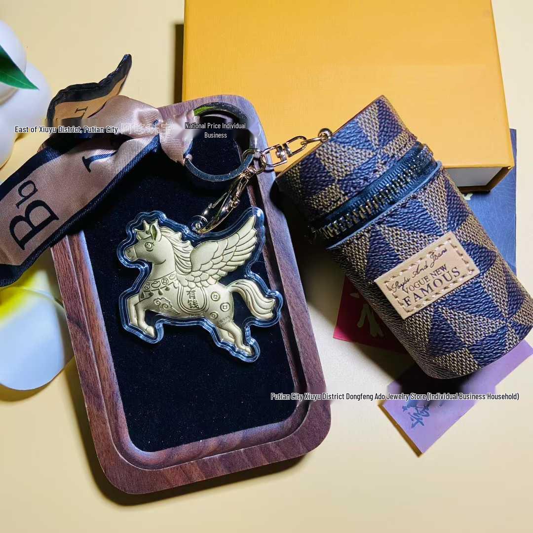 Брелок-брелок из чистого золота 999 пробы Маленький Пегас - Милый ретро-конёк для сумок. Gold Foil Only (No Gold)