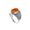 Women's Elegant Hollow Amber Ring, Ancient Style, Retro 925 Silver with Floral Pattern and Inlaid Stone, for Index Finger.