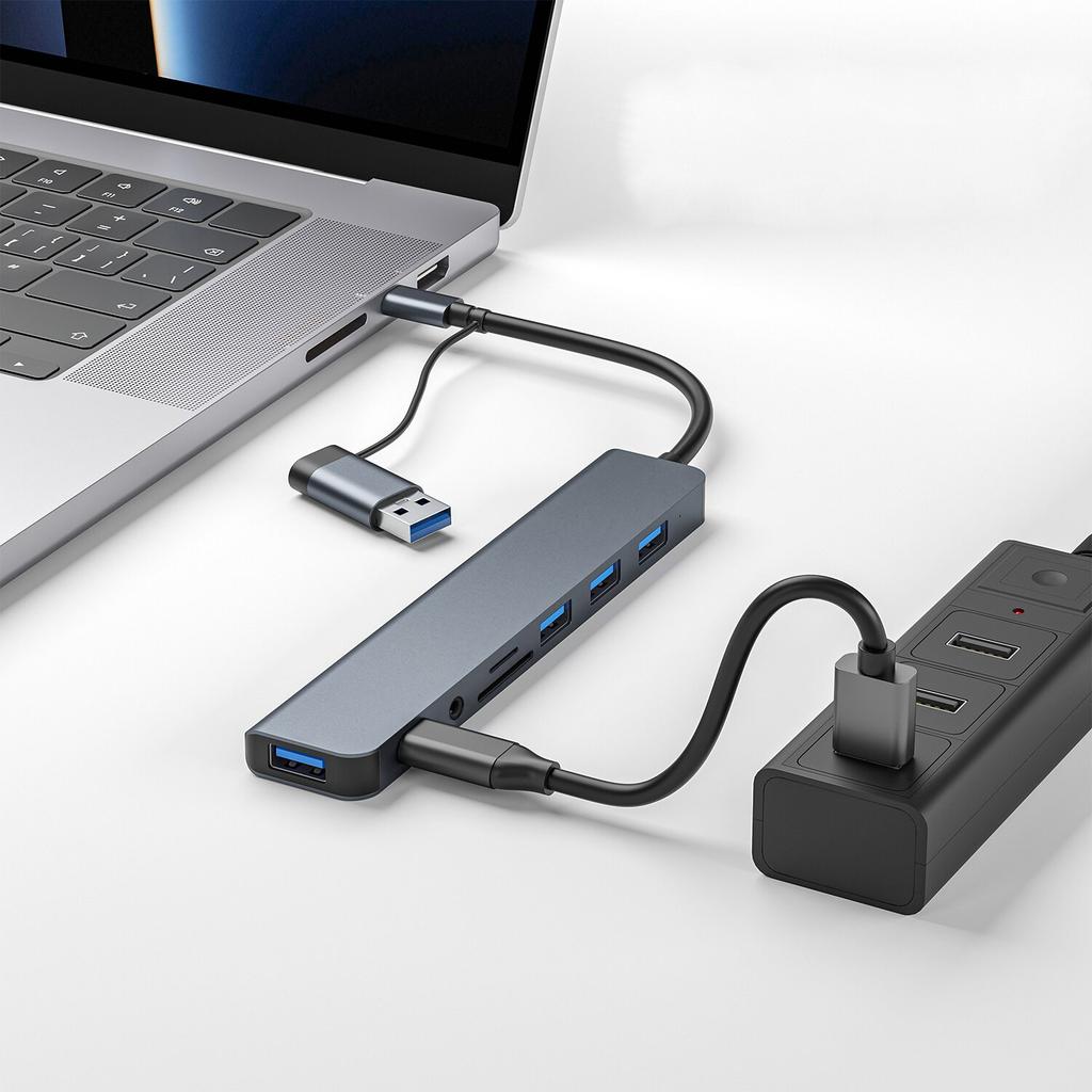 8in1 USB C Hub 4 USB Ports 1 USB-C Jack TF/SD Card Reader 3.5mm Audio Output for MacBook pro iPad pro 15 Laptop