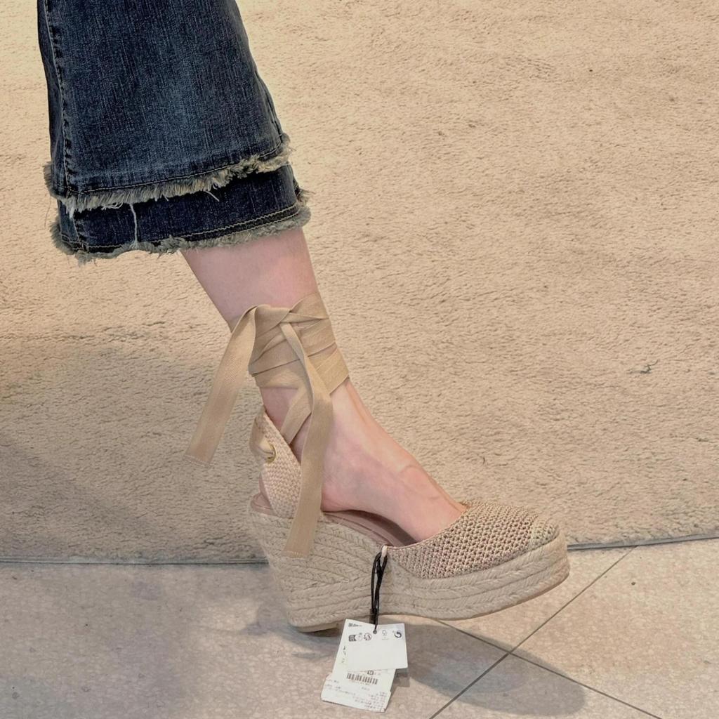 2025 New Design Woven Wedge Heel Fisherman'S Sandals For Women, Summer Retro Cross-Laced Thick-Soled Toe Cap Roman Shoes