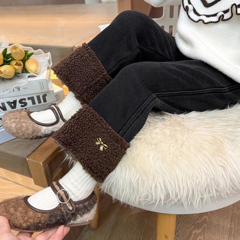 

Маленька Дівчинка Бант Еластичні Зимові Утеплені Флісом Теплі Джинси 130 cm чорний