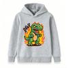 Kids Boys Girls Crewneck Hoodie Sweatshirt, Cool Angry T-Rex Dinosaur Printed Pullover Top with Fire Rawr Pattern, Casual Soft Long Sleeve Pullover