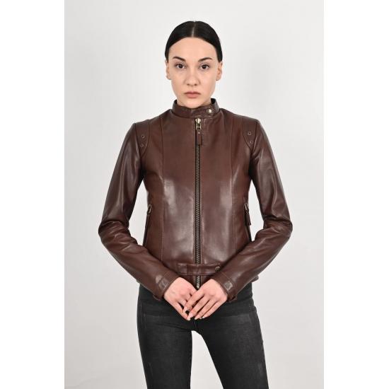 

Женские куртки Rio Wax Brown Fit Leather Jacket Women