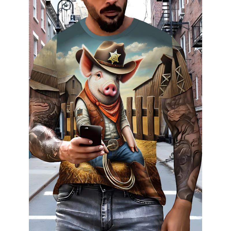 Vtipné Kreslené Ai Prase 3D Potisk Pánská Trička Ležérní Krátký Rukáv Módní Streetwear Kulatý Výstřih Trička
