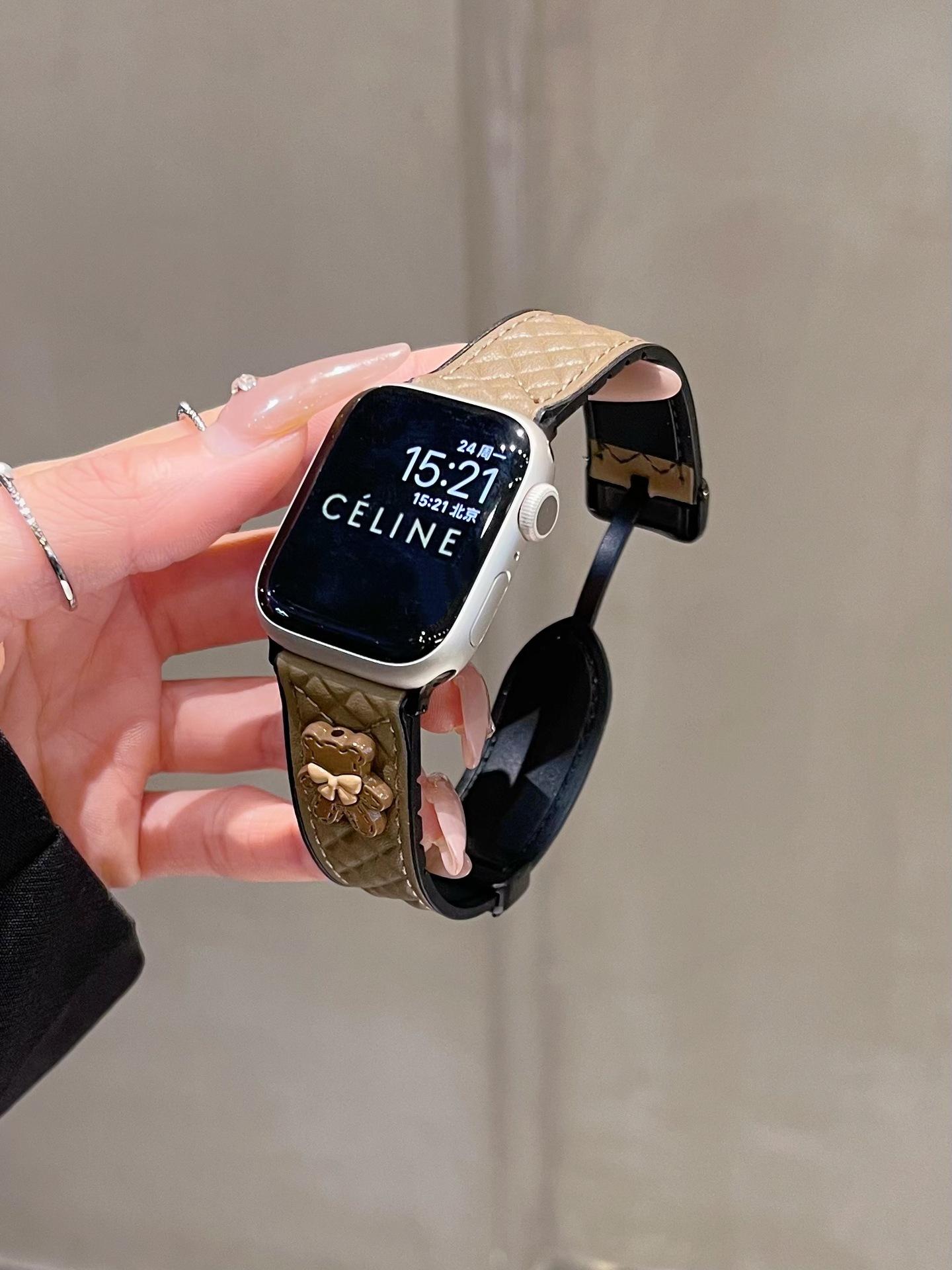 

Для Apple Watch S10 Ремешок Магнитная Пряжка Applewatch987Se Бант Медведь Ромб Силикон 38/40/41/(10th generation 42mm) universal коричневый