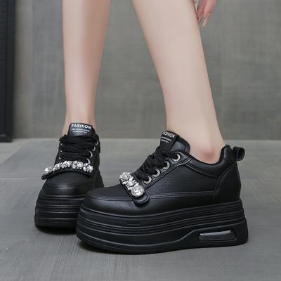 Baskets à talons de 8 cm pour femmes, plateforme compensée en cuir véritable, chaussures décontractées pour femmes, chaussures de marche pour femmes, baskets escarpins