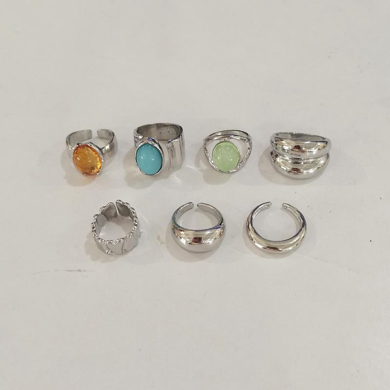 

Набор колец с драгоценными камнями в стиле Ins, ретро металлический выразительный узор, браслет-кольцо с широким отверстием