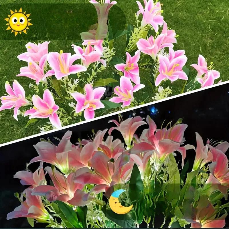 Flowers Solar Light 7Head Lily Solar Flower Lights With Warm White Light, Outdoor Solar Garden Decoration Lawn Light Stake Light