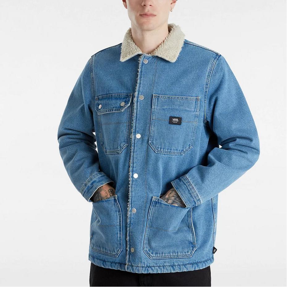 Vans Fashionable Polo Collar Cotton Long Sleeve Denim Jacket Men Jackets Gray Blue VN000K4XCDX