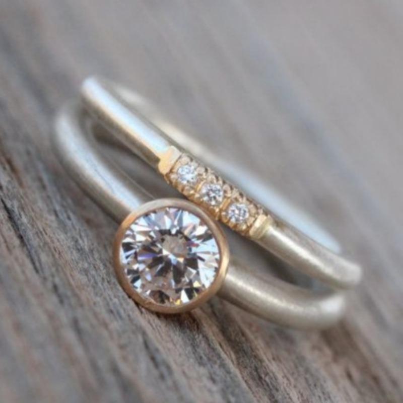 Vintage Inlaid White CZ Women's Ring Creativity Two Color Geometry Daily Wear Party Jewelry Anniversary Gift