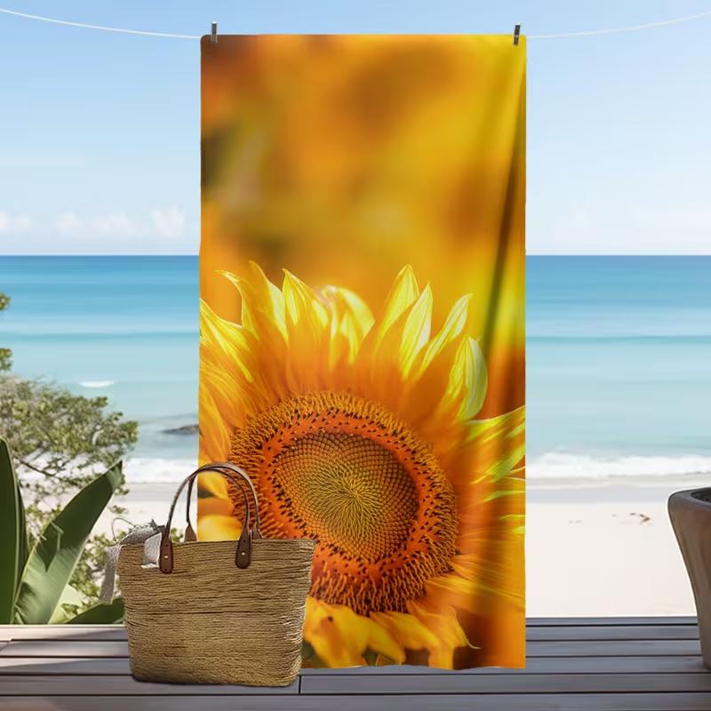 Sunflower Leopard Print Beach Towel Quick Dry Lightweight Absorbent Boho Floral Animal Pattern Towel for Summer Vacation