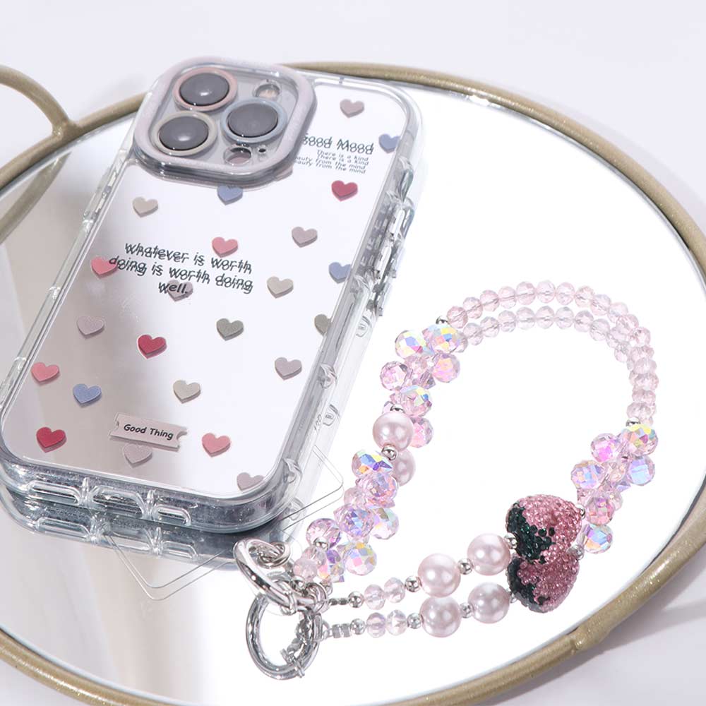Anti-lost Bling Strawberry Phone Chain With Clip Pearl Mobile Phone Lanyard  Christmas Gifts